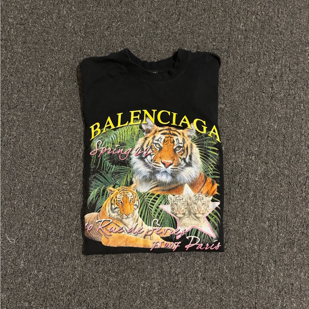 Balenciaga Black T-Shirt with Yellow Detail